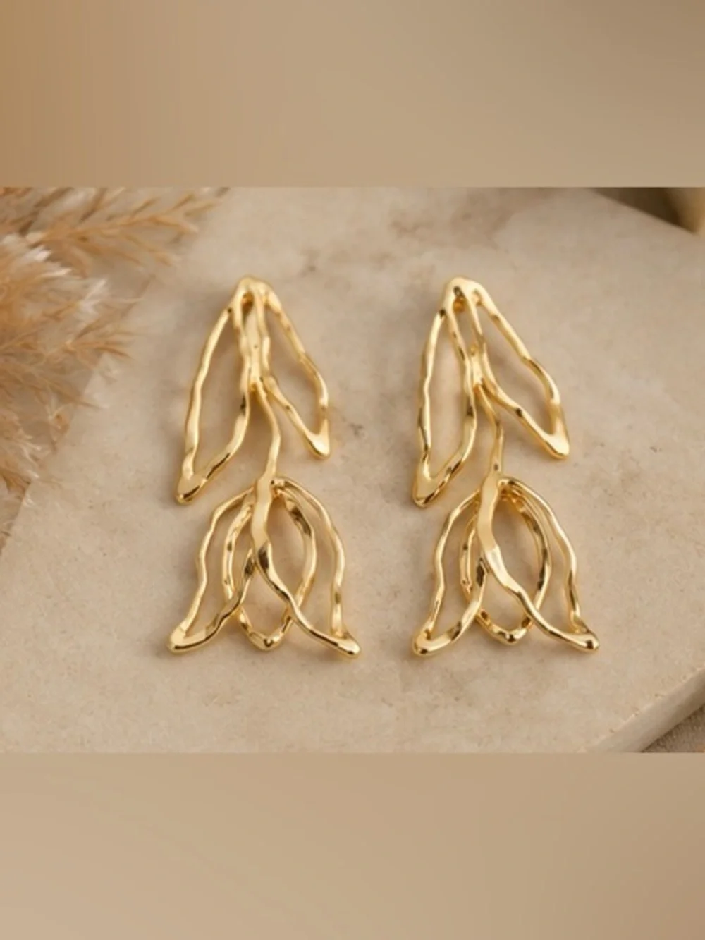 Zara Polished Gold Organic Drop Earrings - Women Jewelry